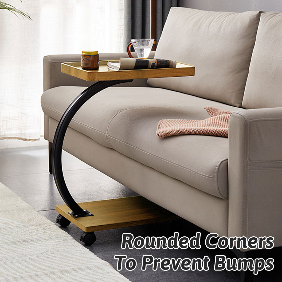 Mobile Wood and Metal Coffee Side Table