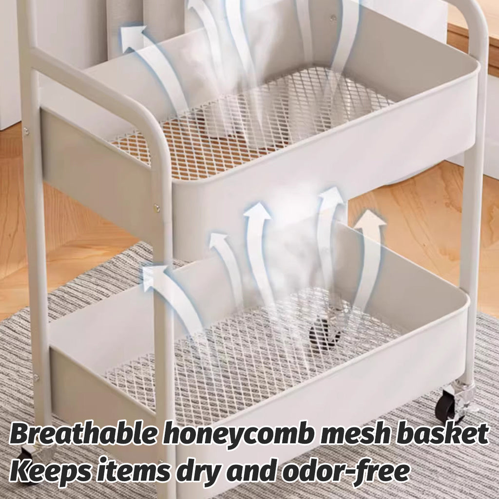 Mobile Coffee Cart Featuring a Mesh Storage Basket