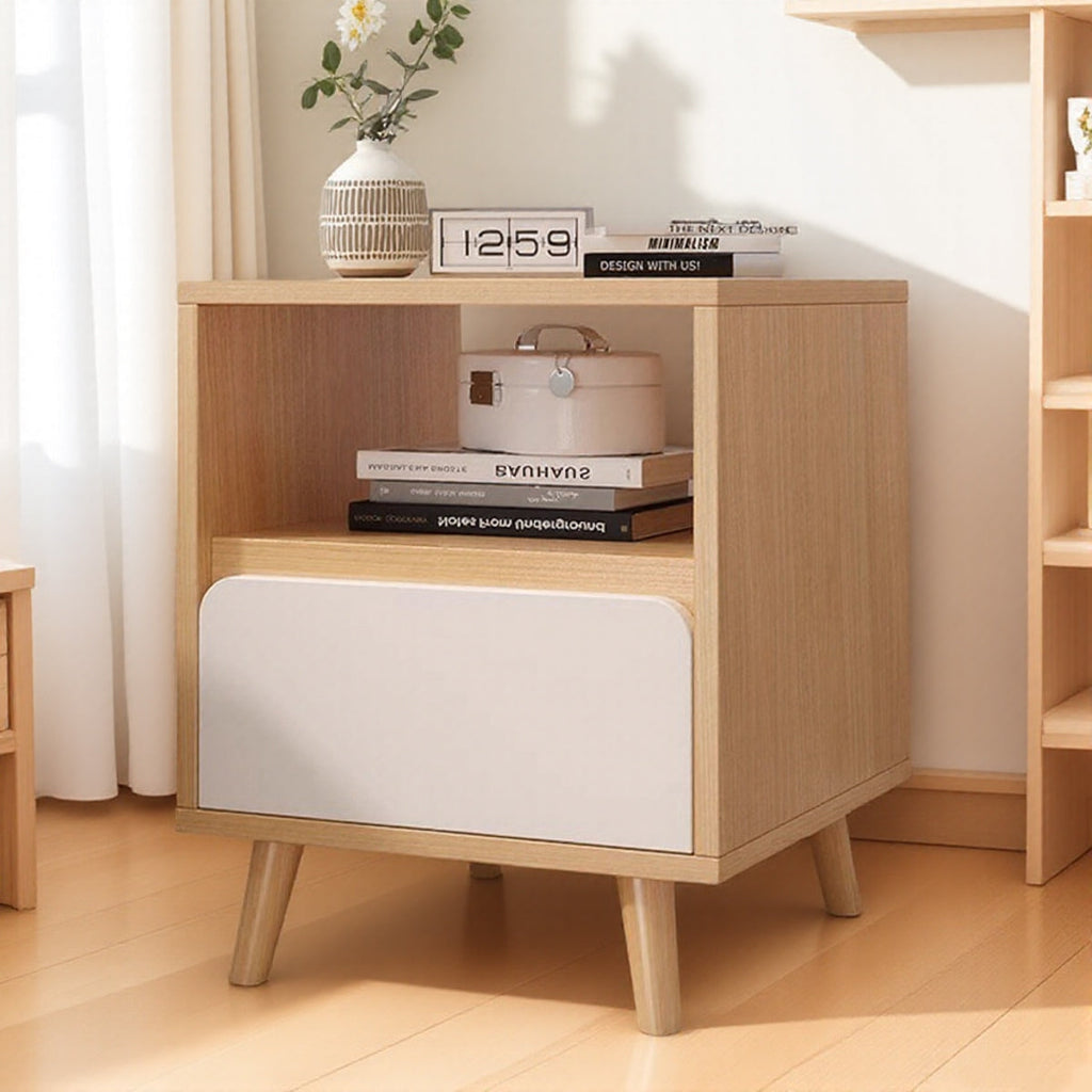 Bedside Table with Drawers Nightstand Wood End Table Bedroom Storage Space Saving