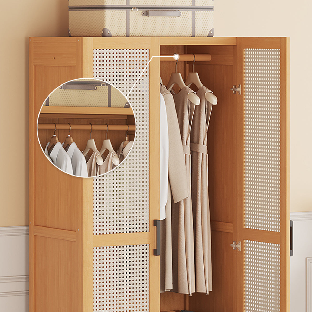 Minimalist Wardrobe with Doors Bamboo Durable for Bedroom Clothes Storage Use