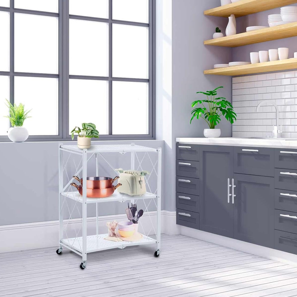 Ready-to-Use Foldable Kitchen Trolley on Wheels