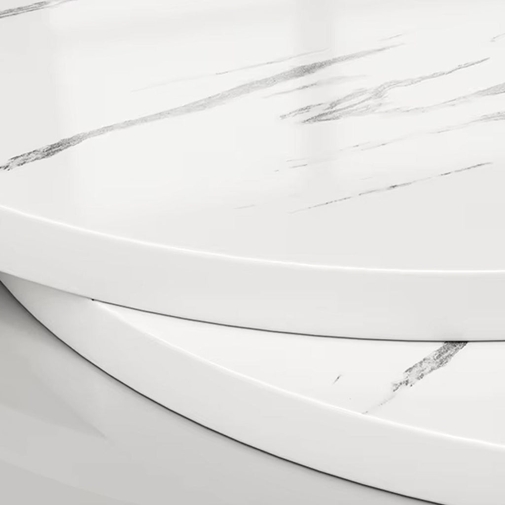 2-Tier Round Side Table with Marble-Look Top