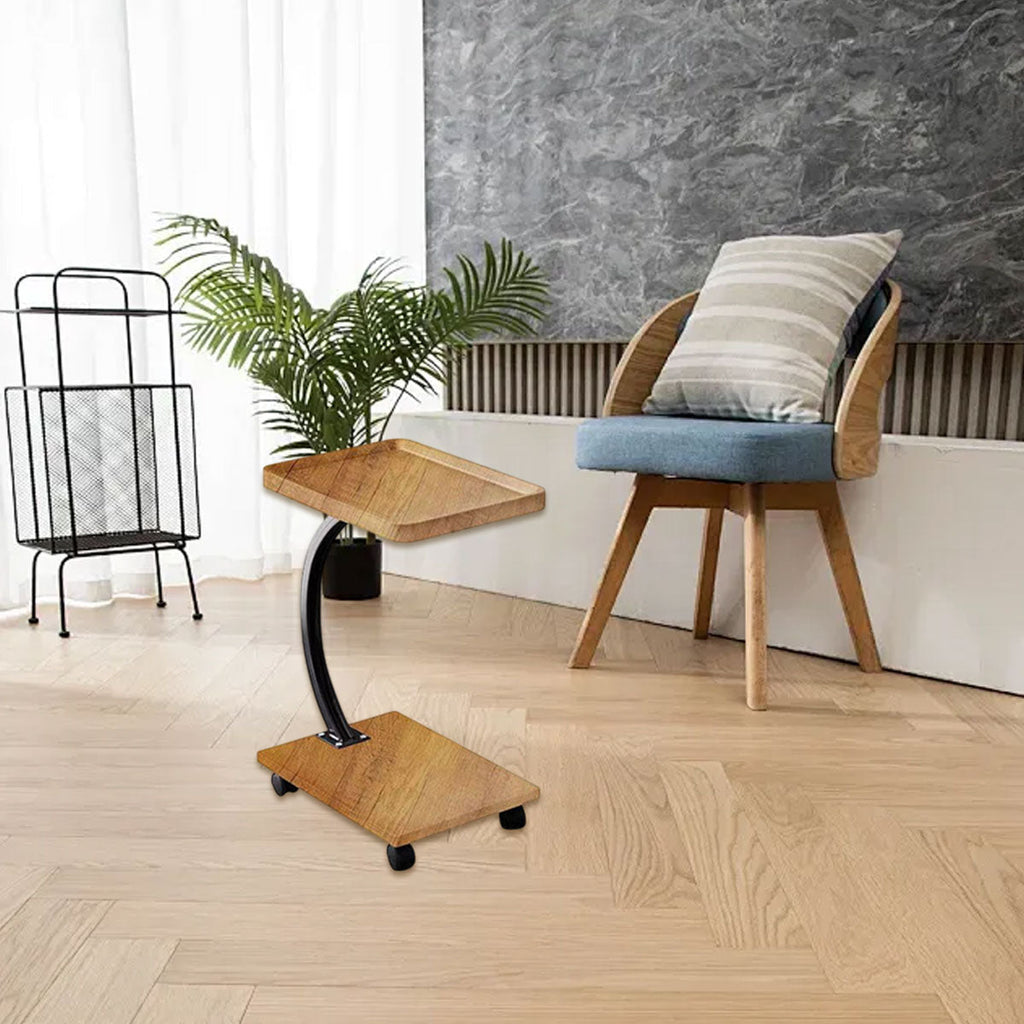 Mobile Wood and Metal Coffee Side Table