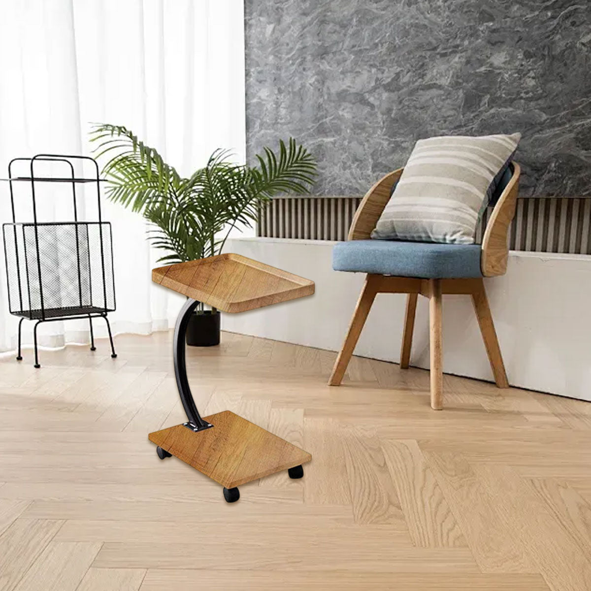 Mobile Wood and Metal Coffee Side Table
