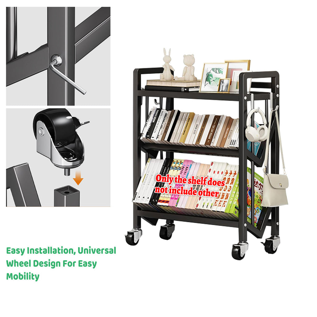 Mobile 3-Tier Steel Trolley Featuring Side Hooks