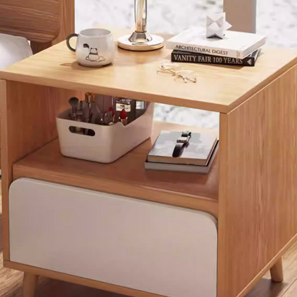 Bedside Table with Drawers Nightstand Wood End Table Bedroom Storage Space Saving