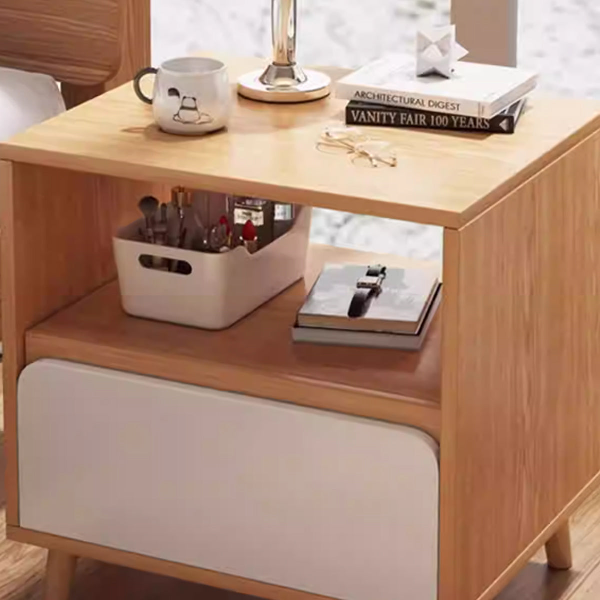 Bedside Table with Drawers Nightstand Wood End Table Bedroom Storage Space Saving