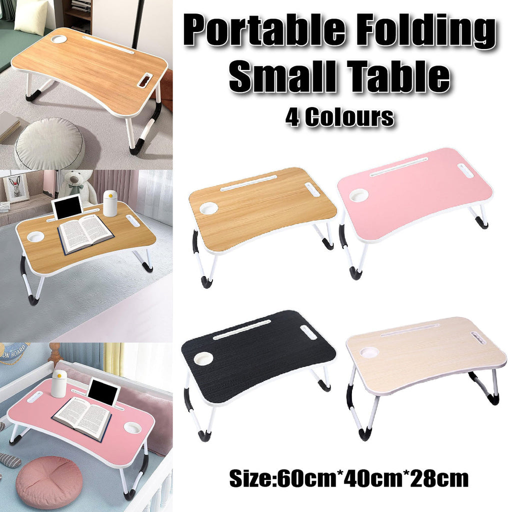 Foldable Bed Tray Table Featuring Cup and Tablet Slots