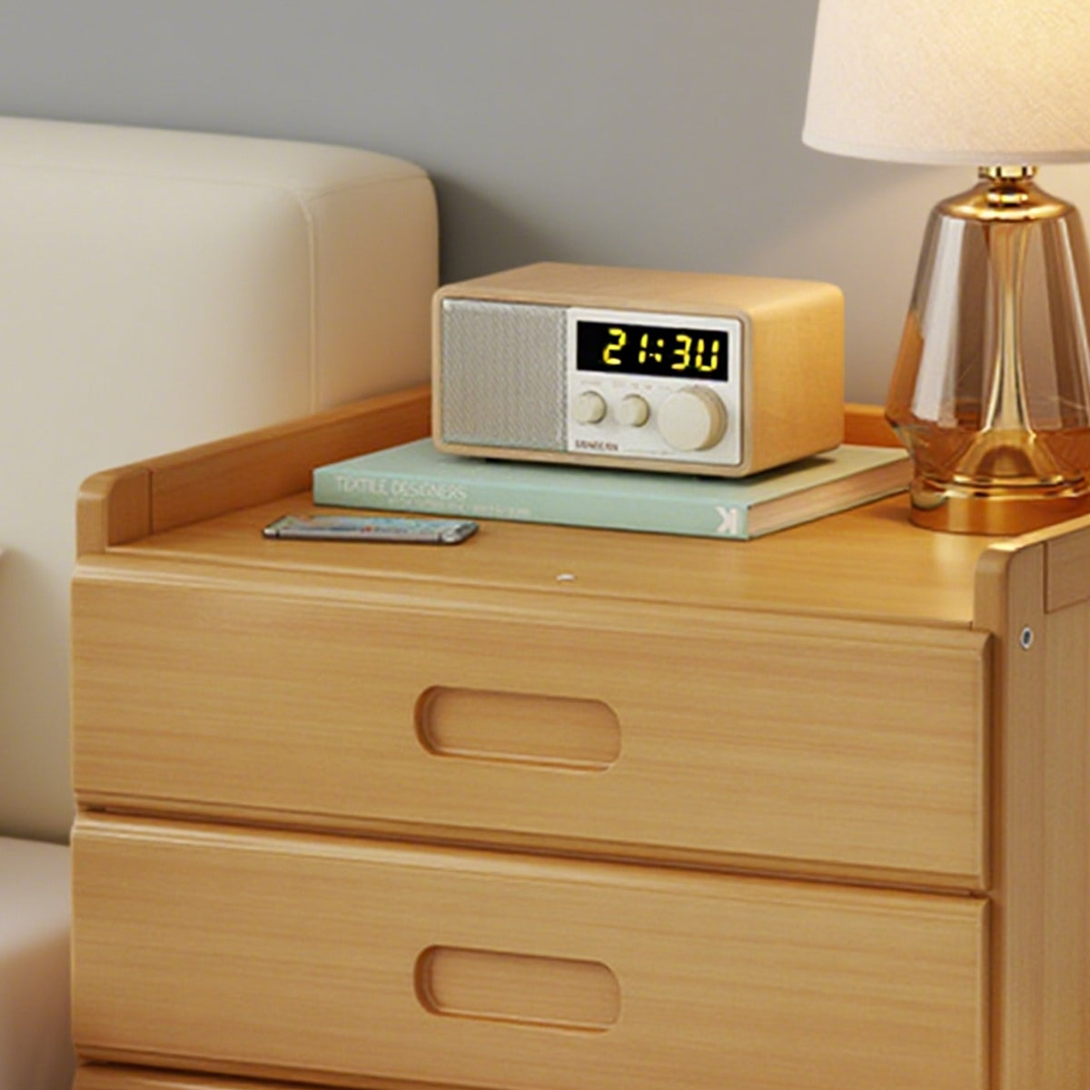 Small Multi-layer Solid Wood Bedroom Nightstand with Drawer Space Saving Bedroom