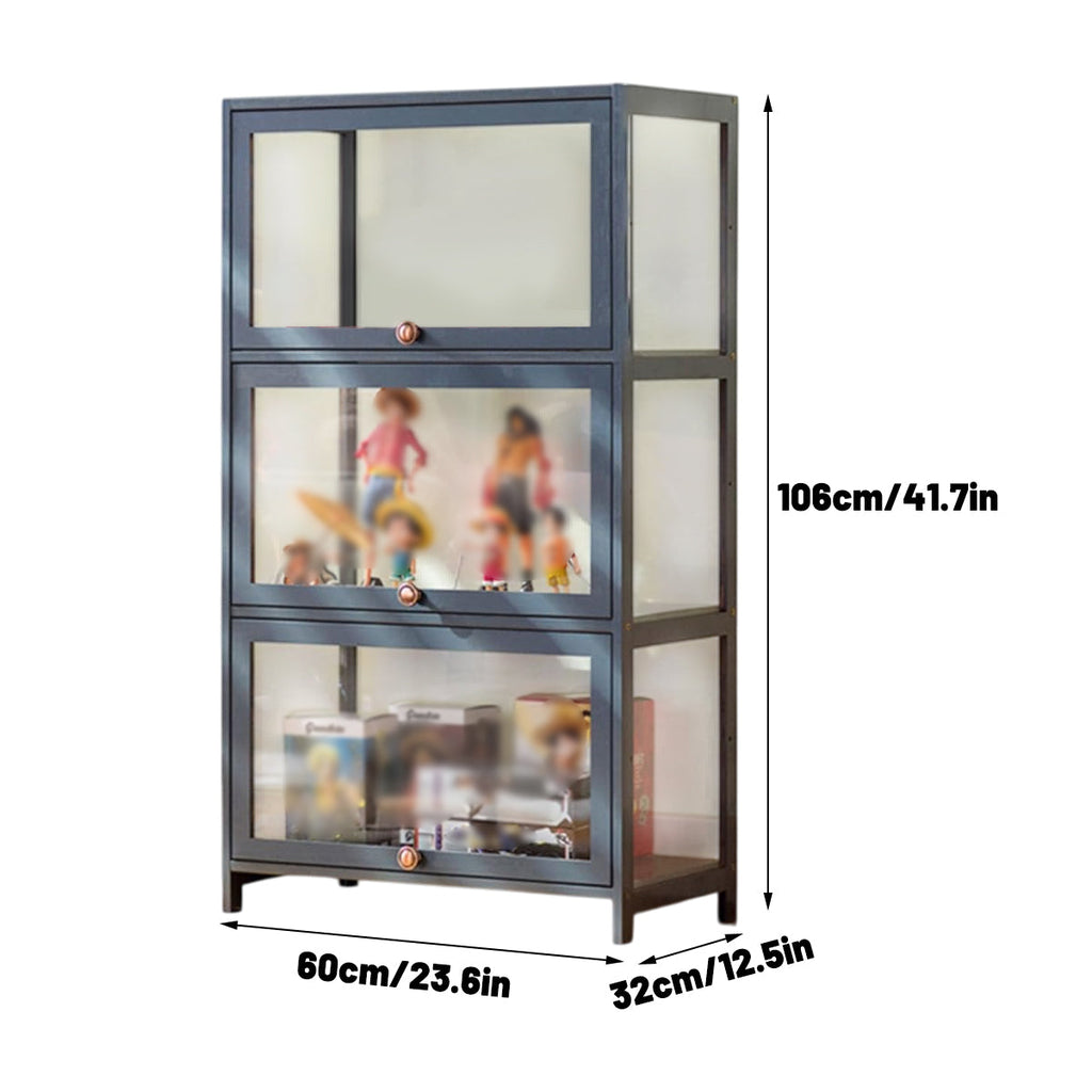 3 Tier Storage Shelf Unit 60x32x106cm Clear Door Durable for Kitchen Garage Use