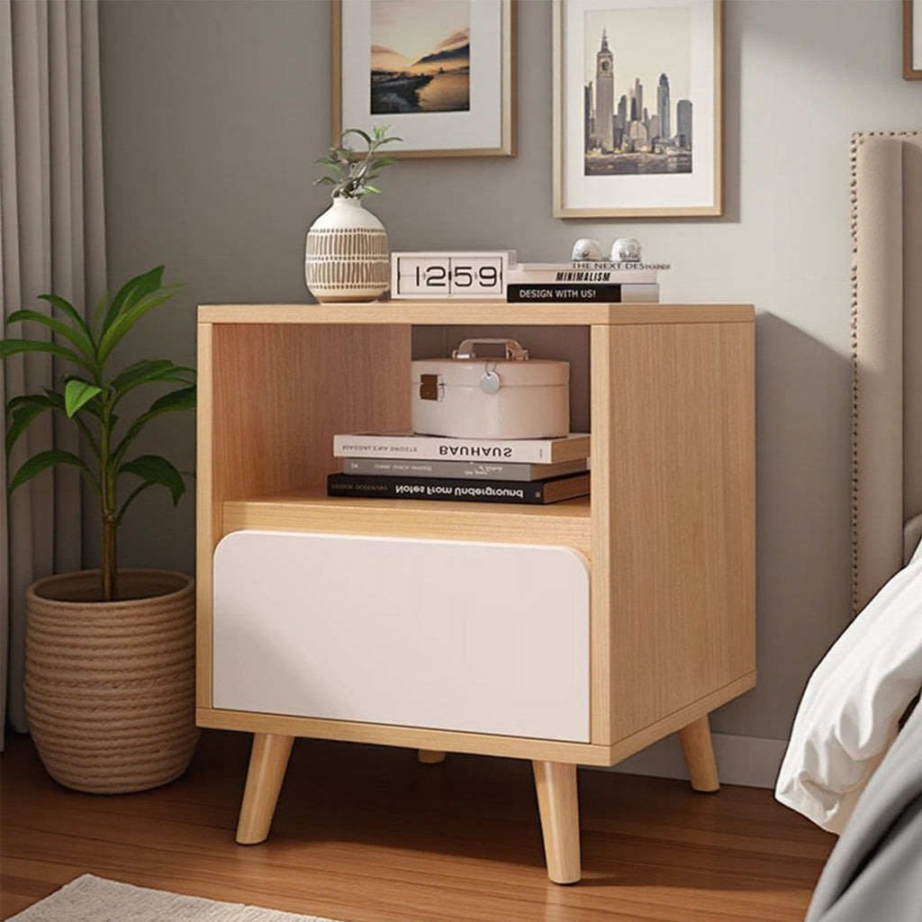 Bedside Table with Drawers Nightstand Wood End Table Bedroom Storage Space Saving