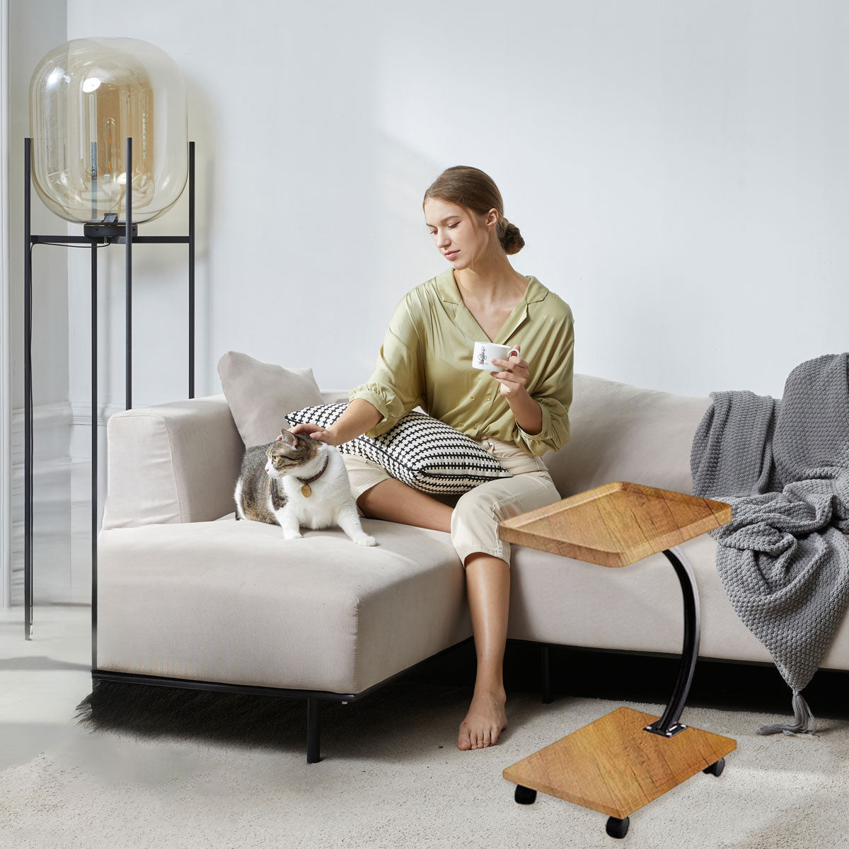 Mobile Wood and Metal Coffee Side Table