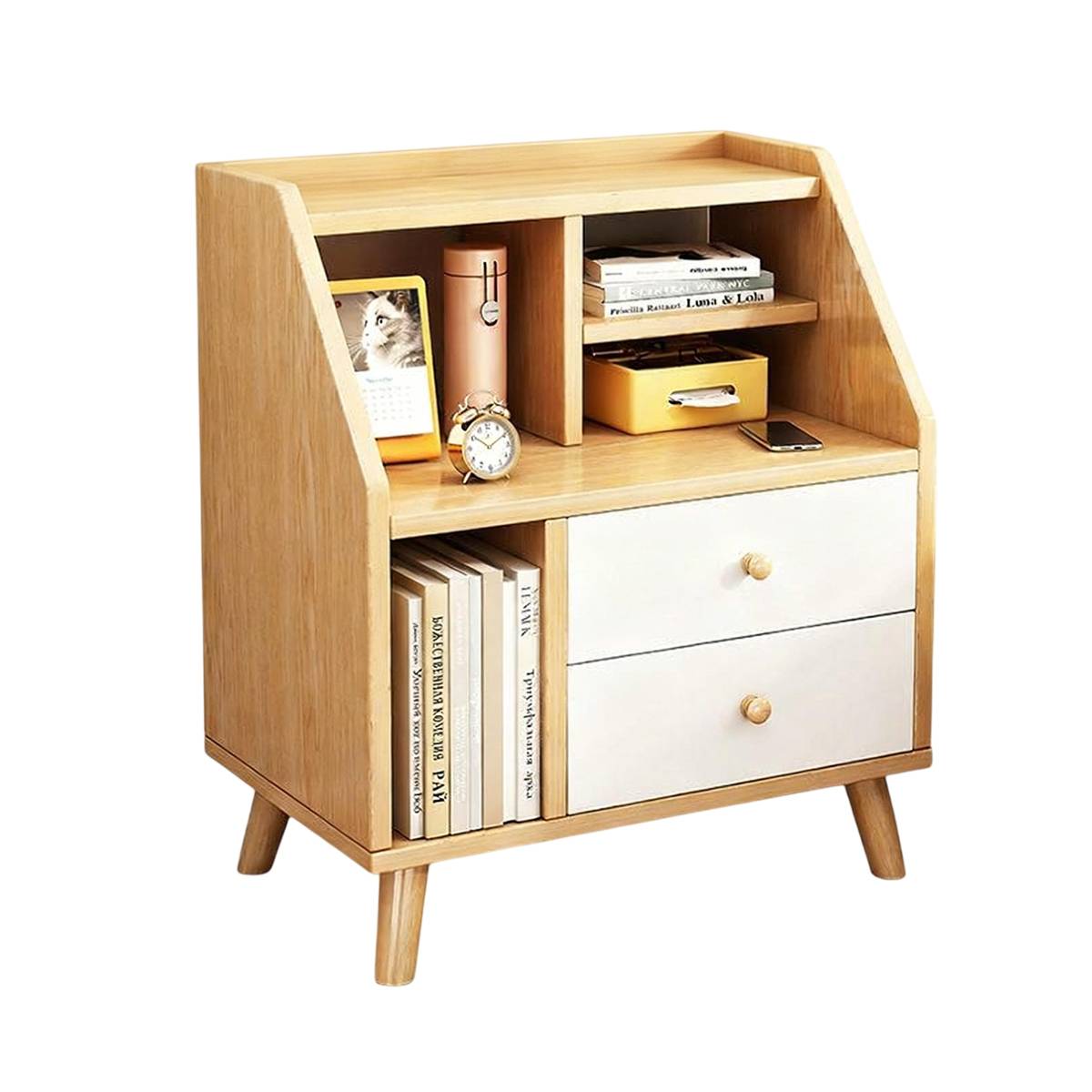 Modern Minimalist Bedside Table Bedroom Nightstand with Storage Drawer Shelf