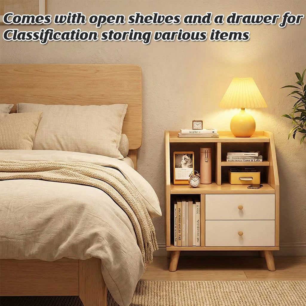 Modern Minimalist Bedside Table Bedroom Nightstand with Storage Drawer Shelf