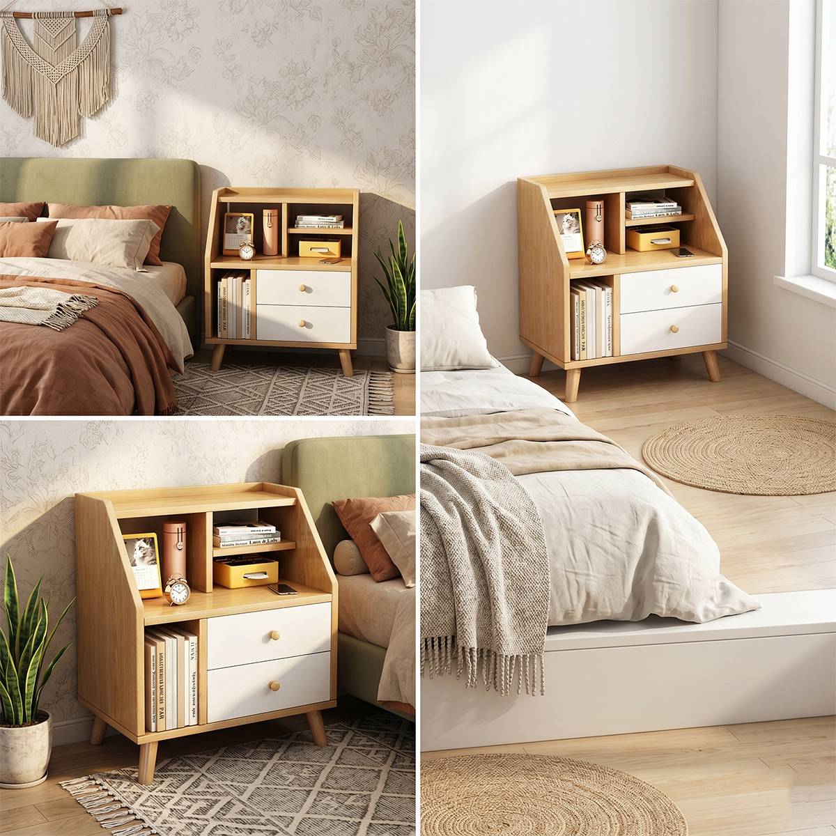 Modern Minimalist Bedside Table Bedroom Nightstand with Storage Drawer Shelf