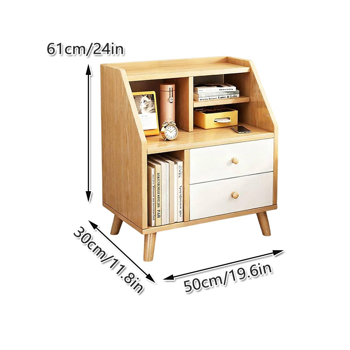 Modern Minimalist Bedside Table Bedroom Nightstand with Storage Drawer Shelf