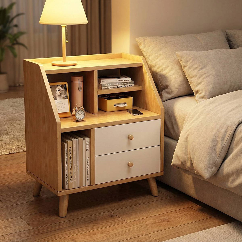 Modern Minimalist Bedside Table Bedroom Nightstand with Storage Drawer Shelf