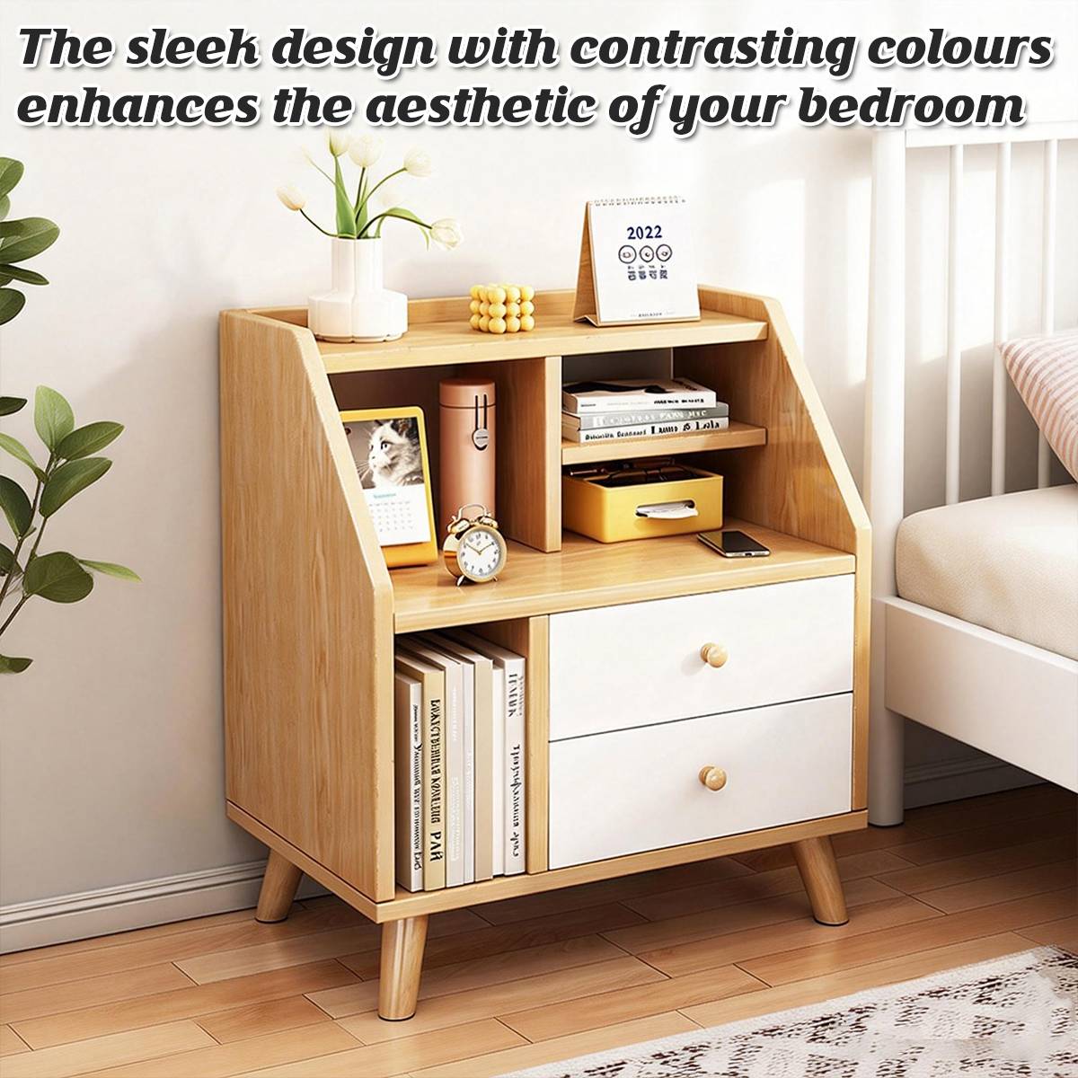 Modern Minimalist Bedside Table Bedroom Nightstand with Storage Drawer Shelf