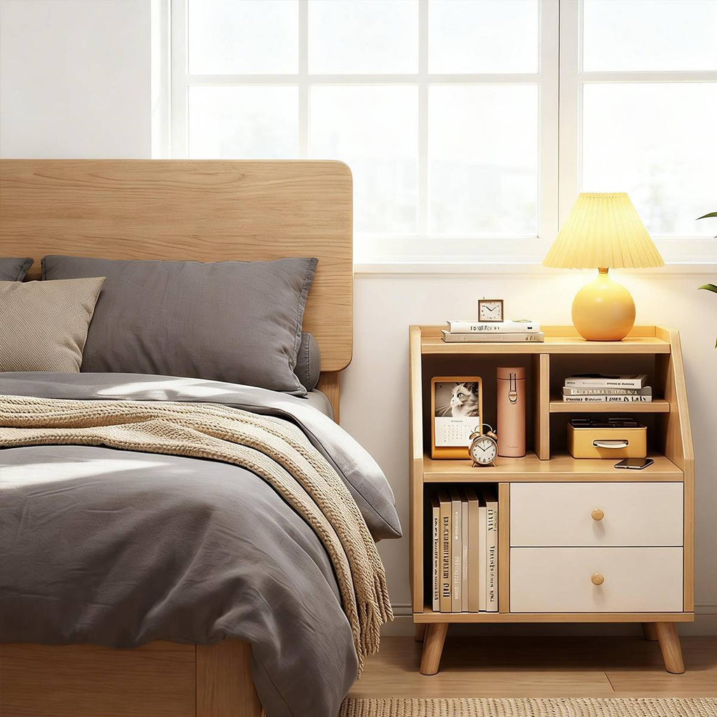 Modern Minimalist Bedside Table Bedroom Nightstand with Storage Drawer Shelf
