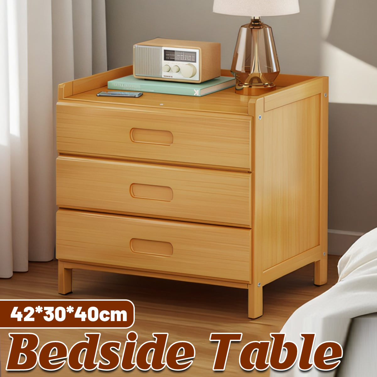 Small Multi-layer Solid Wood Bedroom Nightstand with Drawer Space Saving Bedroom