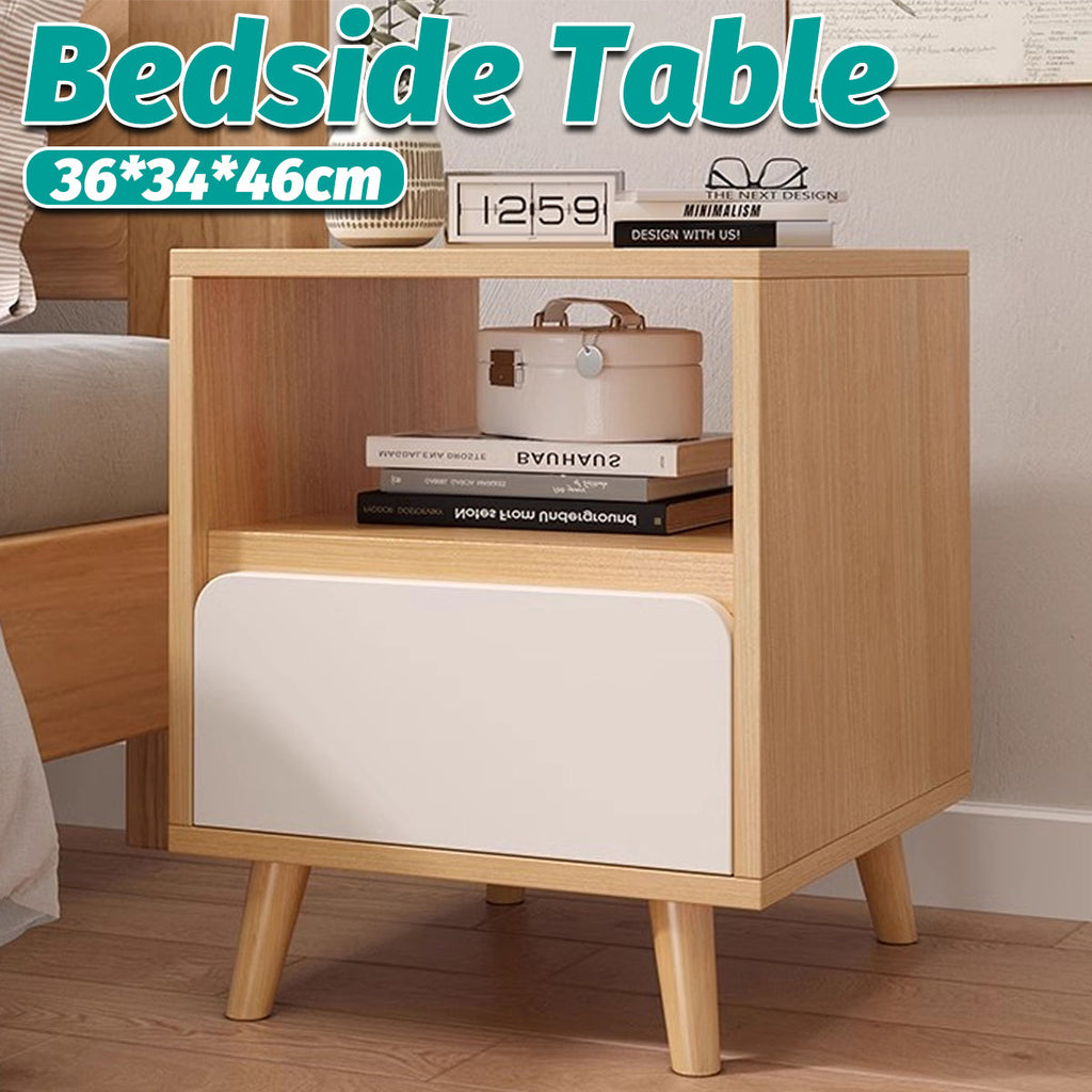Bedside Table with Drawers Nightstand Wood End Table Bedroom Storage Space Saving