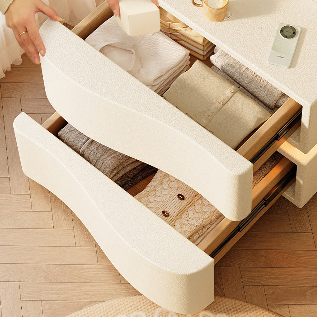 Wavy Bedside Storage Cabinet 45cm Bedroom Nightstand with Hidden Handle