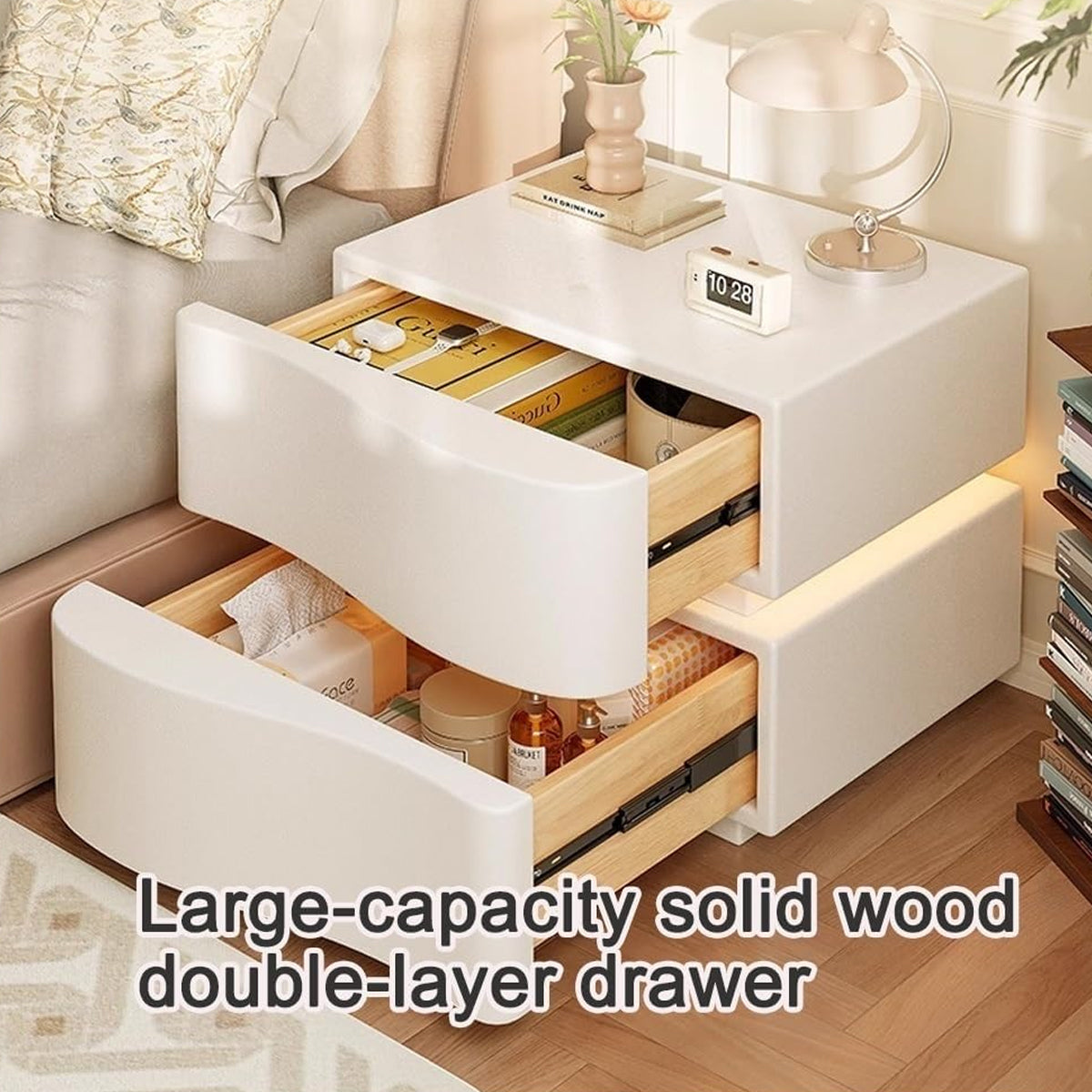 Wavy Bedside Storage Cabinet 45cm Bedroom Nightstand with Hidden Handle