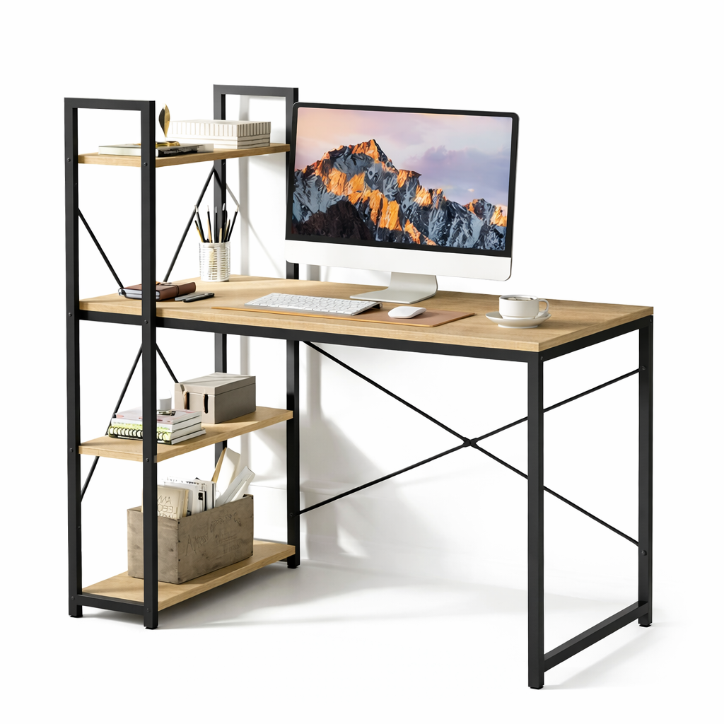 Home Study Desk Featuring a Reversible Side Bookcase