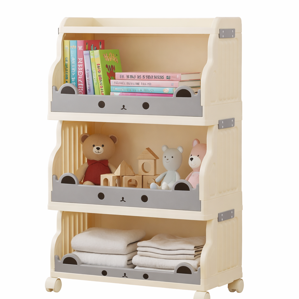 Cream Foldable Storage Cart in 3 or 4 Tiers