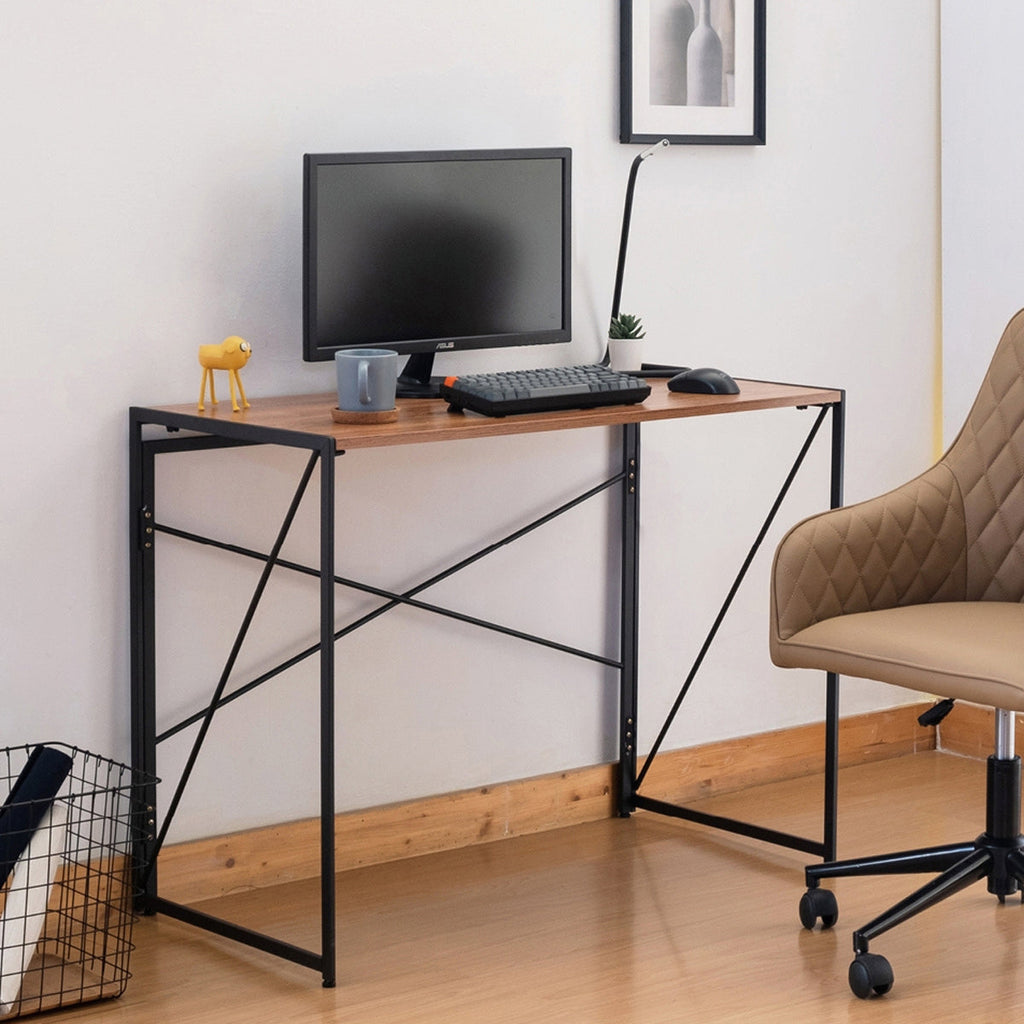 Compact Folding Study Desk with Metal Pipe Frame