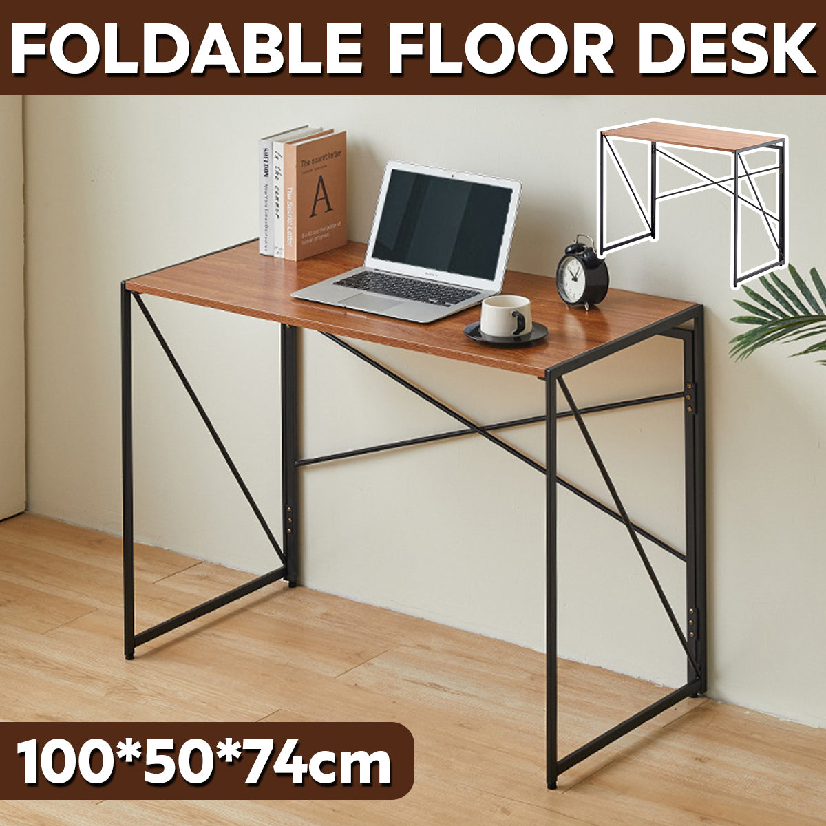 Compact Folding Study Desk with Metal Pipe Frame