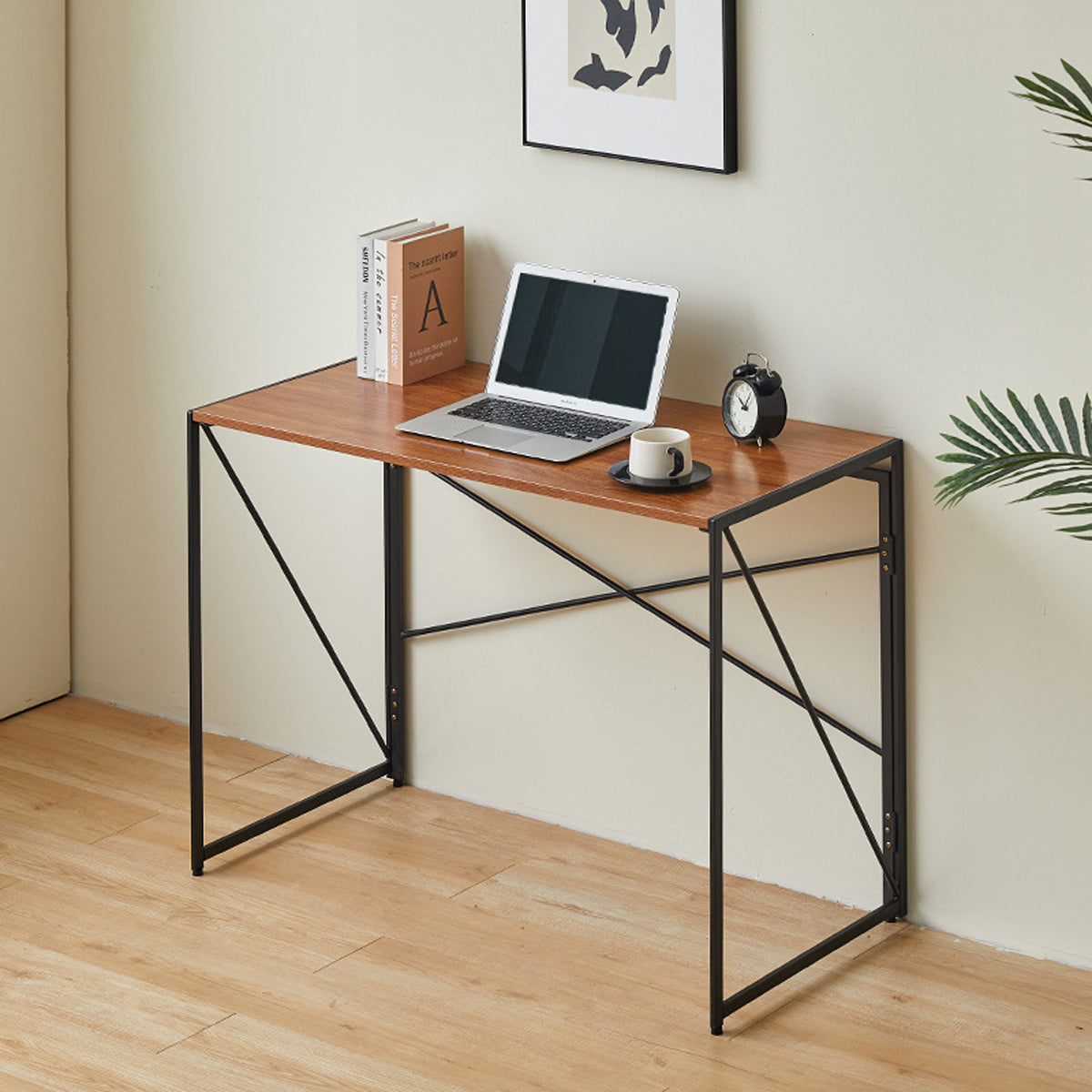 Compact Folding Study Desk with Metal Pipe Frame