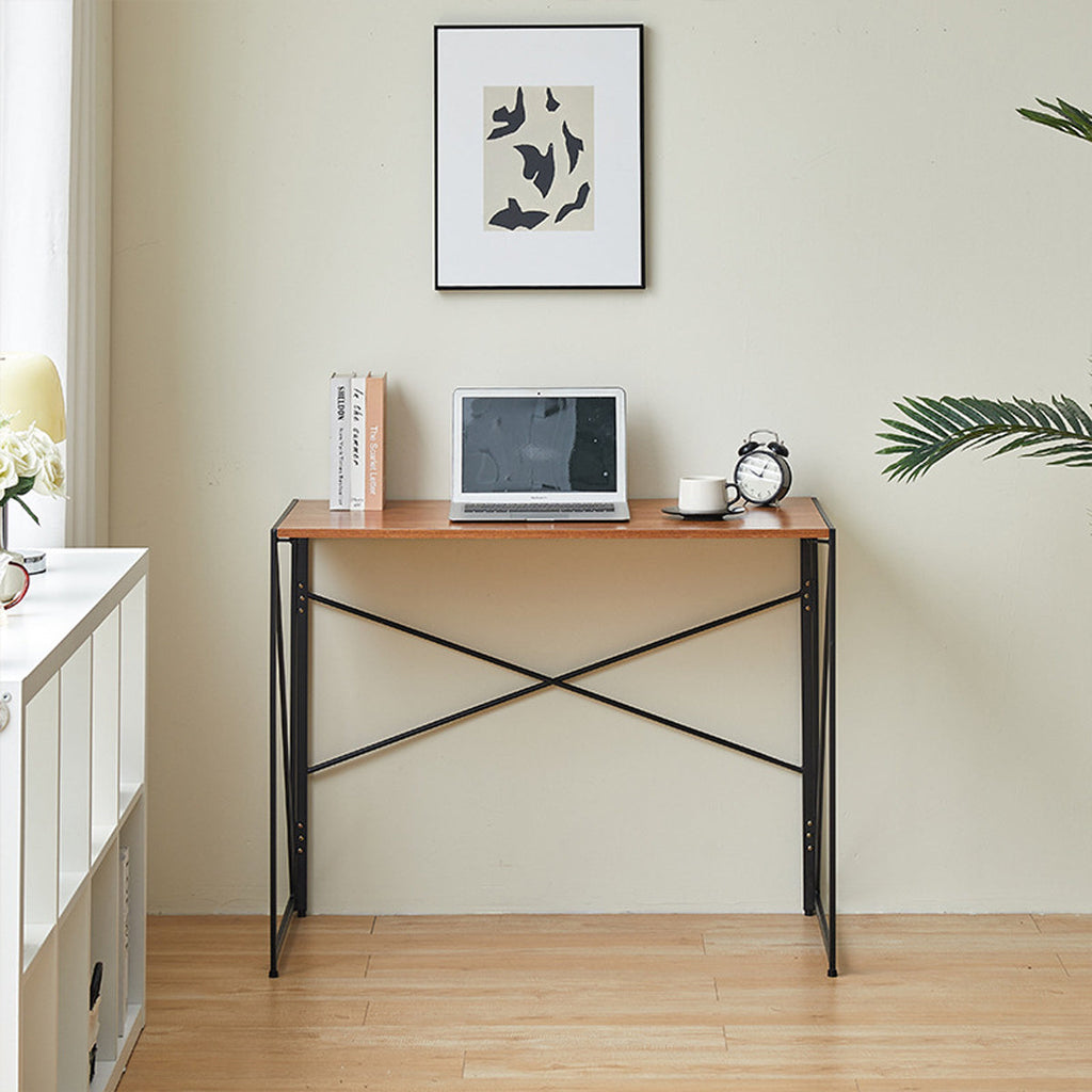 Compact Folding Study Desk with Metal Pipe Frame