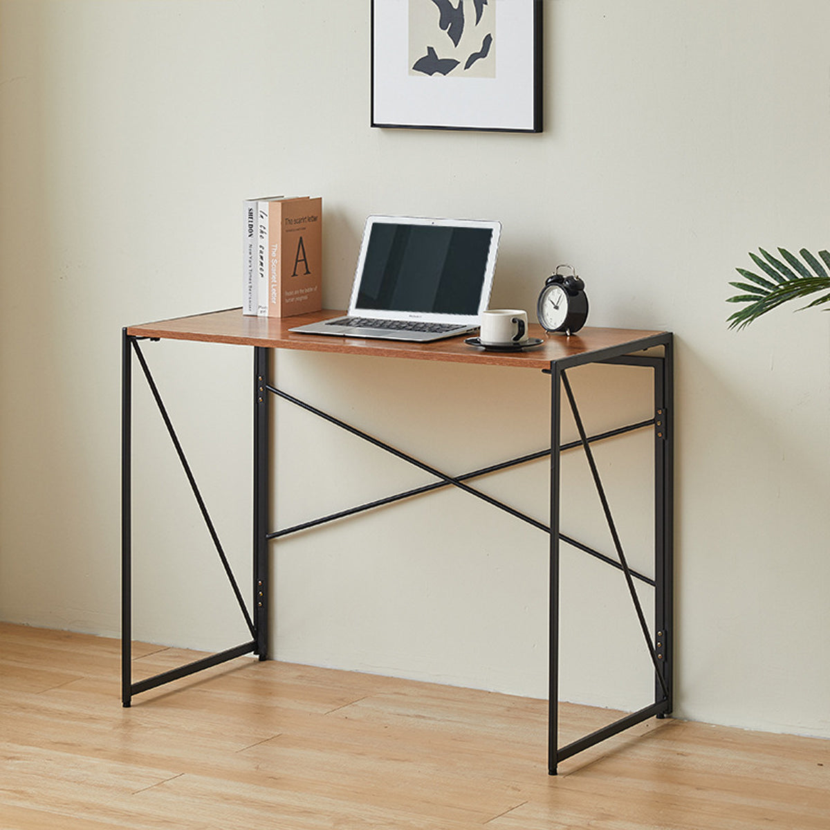 Compact Folding Study Desk with Metal Pipe Frame