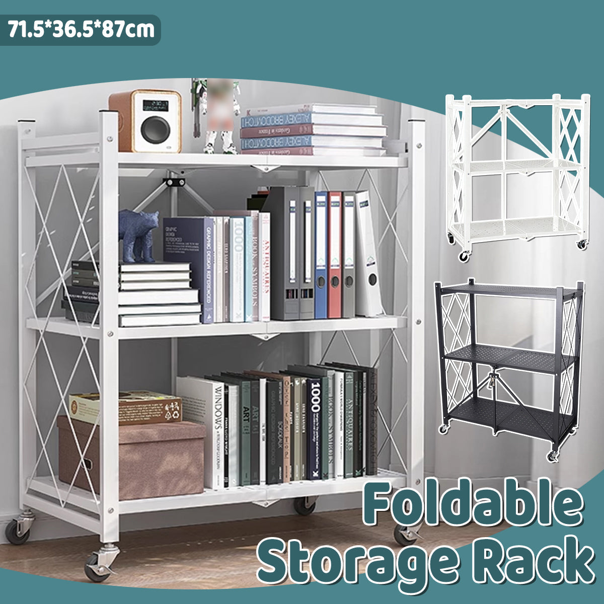 Ready-to-Use Foldable Kitchen Trolley on Wheels