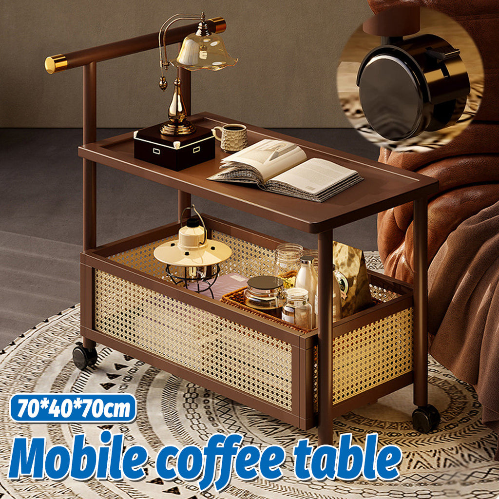 Mobile Bamboo Coffee Cart Featuring a Storage Shelf