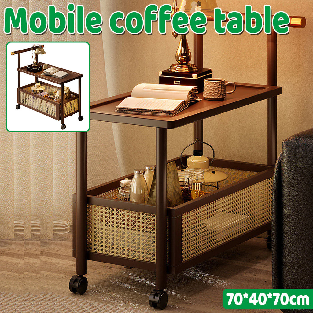 Mobile Bamboo Coffee Cart Featuring a Storage Shelf