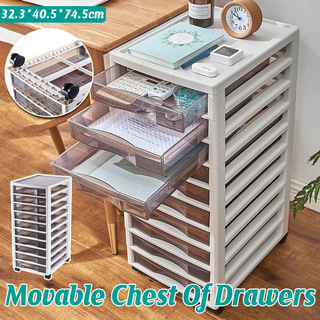 Mobile 10-Drawer Plastic Tower with Clear Fronts