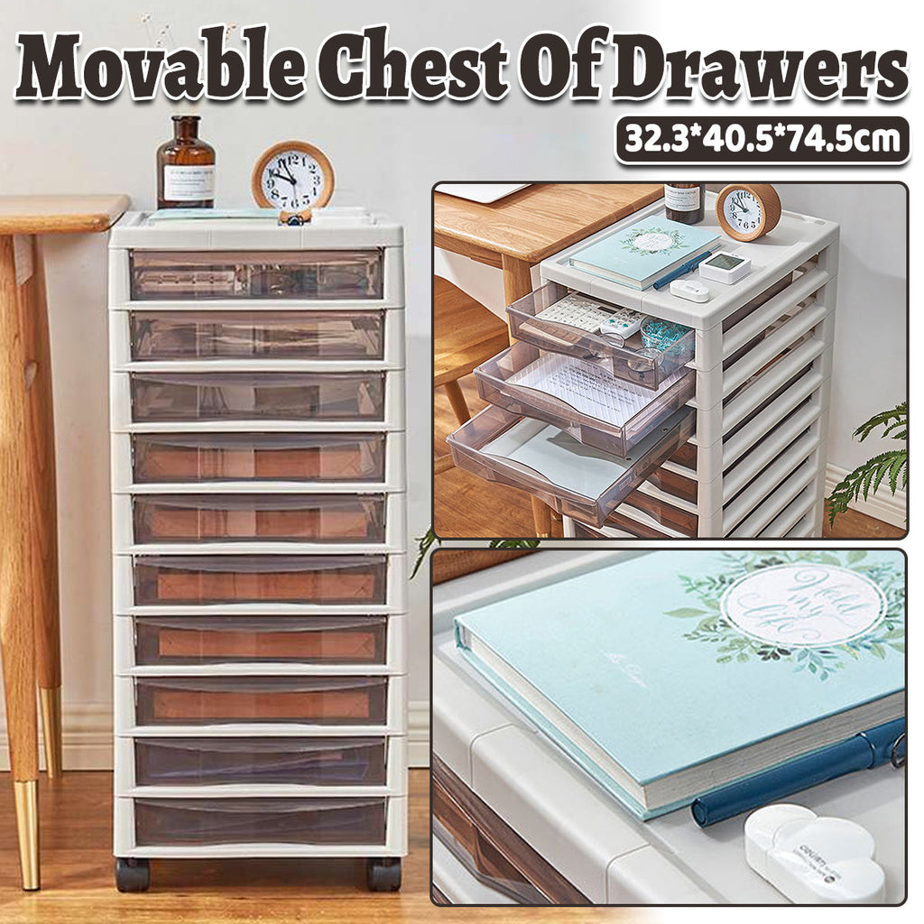 Mobile 10-Drawer Plastic Tower with Clear Fronts