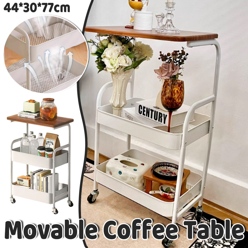 Mobile Coffee Cart Featuring a Mesh Storage Basket
