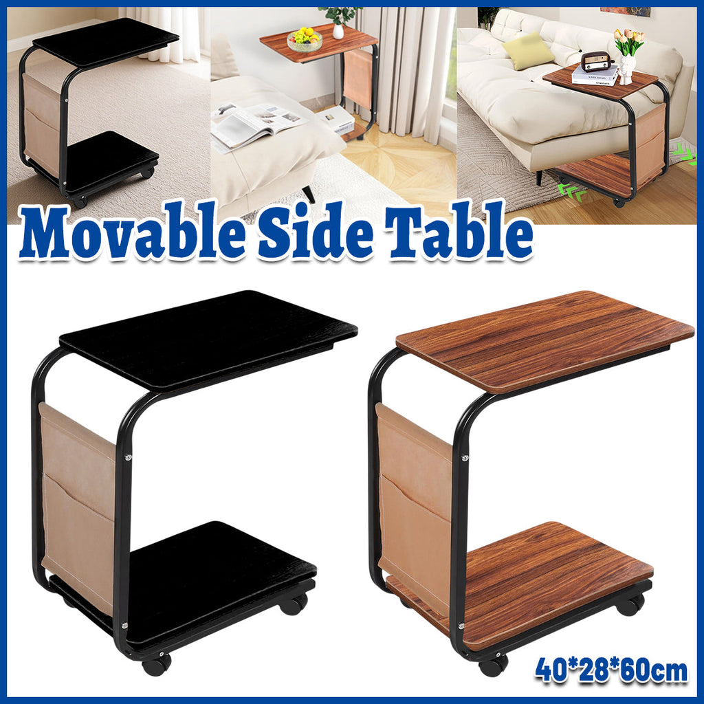 Mobile Sofa Side Table Featuring Lockable Wheels