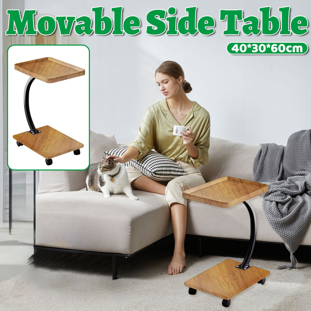 Mobile Wood and Metal Coffee Side Table