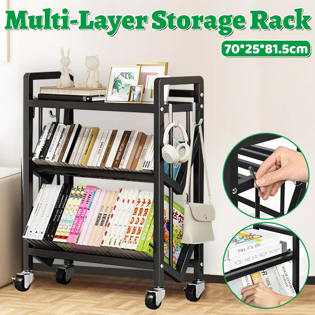 Mobile 3-Tier Steel Trolley Featuring Side Hooks