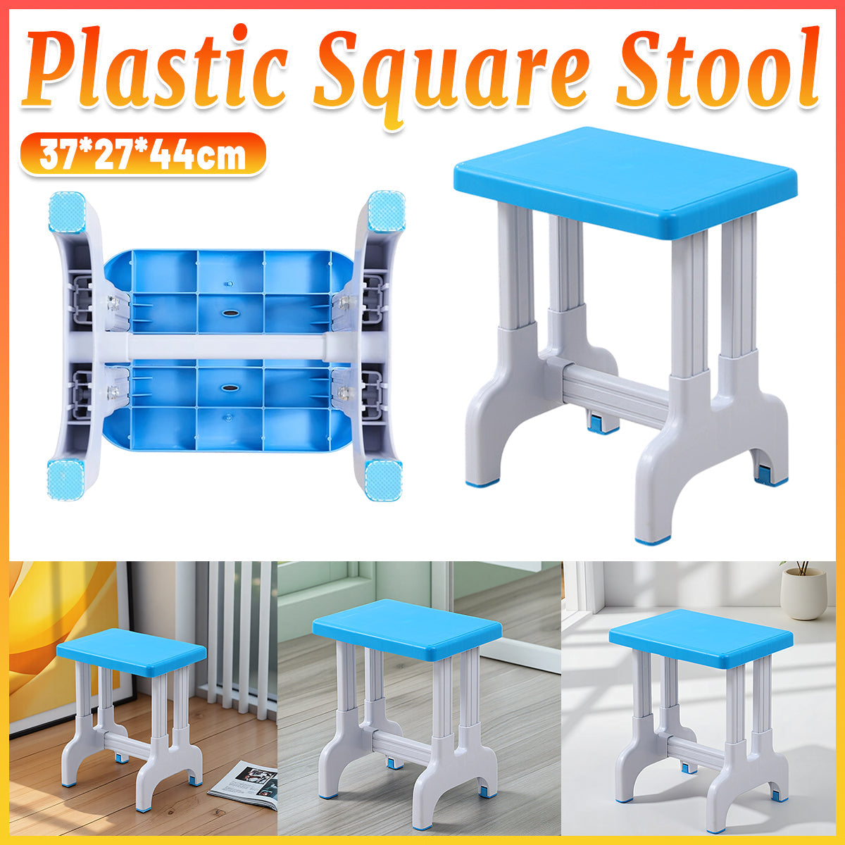 Stackable PP Square Stool with Non-Slip Pads