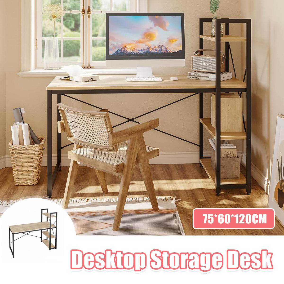 Home Study Desk Featuring a Reversible Side Bookcase