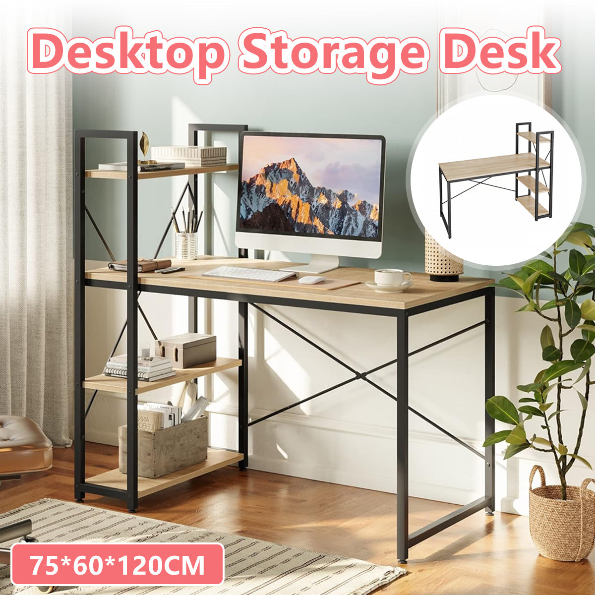 Home Study Desk Featuring a Reversible Side Bookcase