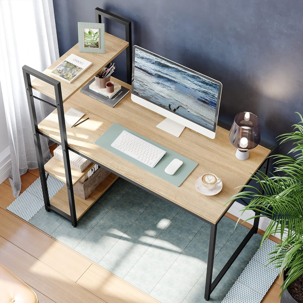 Home Study Desk Featuring a Reversible Side Bookcase