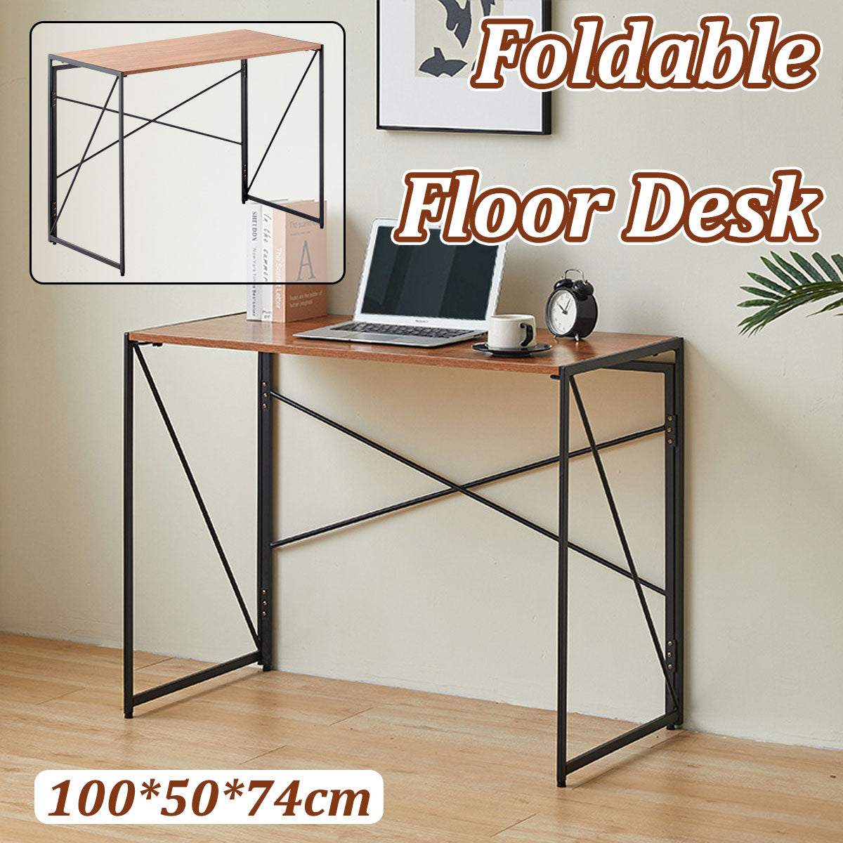 Compact Folding Study Desk with Metal Pipe Frame