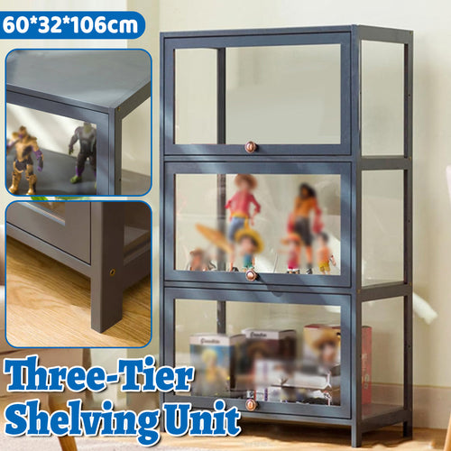 3 Tier Storage Shelf Unit 60x32x106cm Clear Door Durable for Kitchen Garage Use
