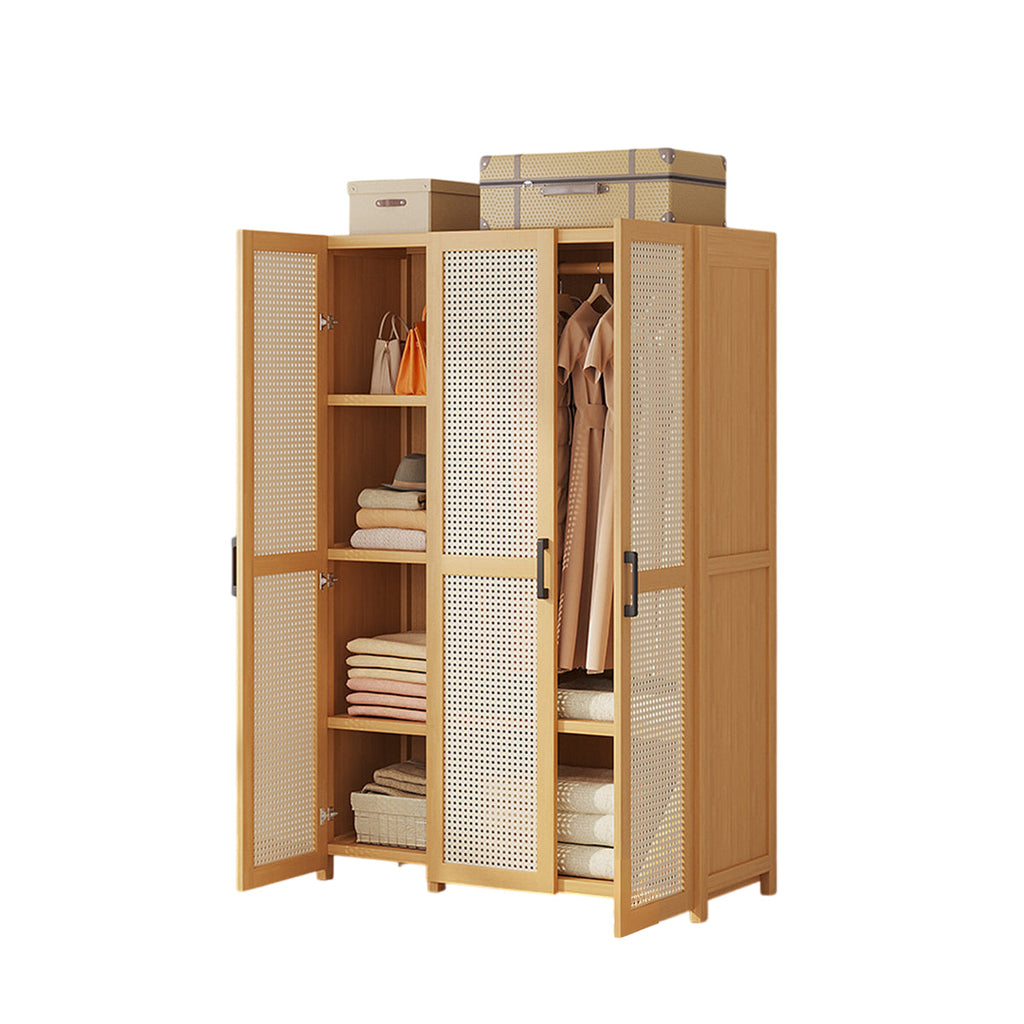 Minimalist Wardrobe with Doors Bamboo Durable for Bedroom Clothes Storage Use
